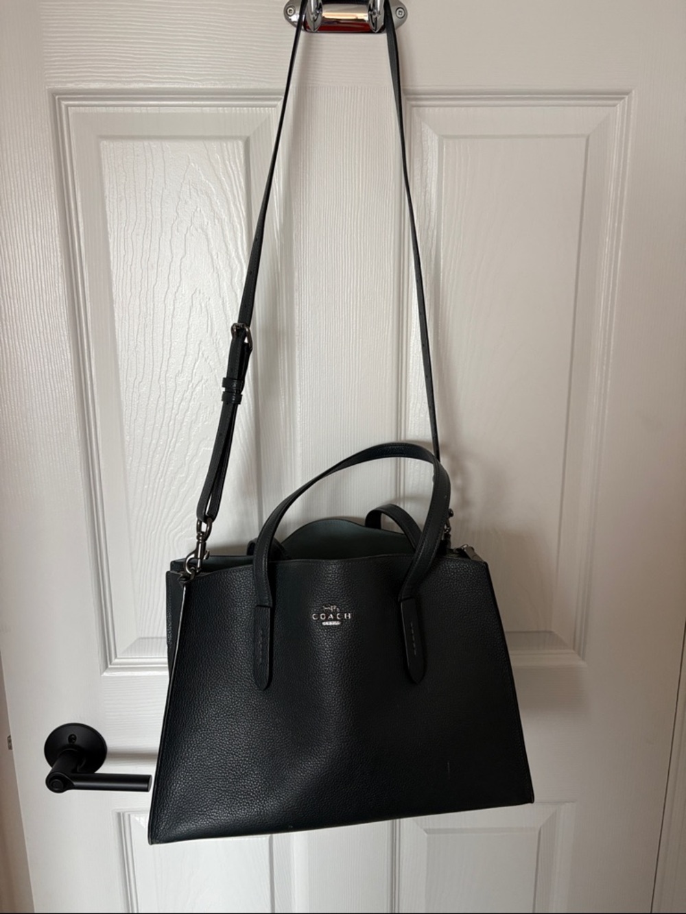 Coach Dark Green Pebbled Leather Satchel with Adjustable Crossbody Strap